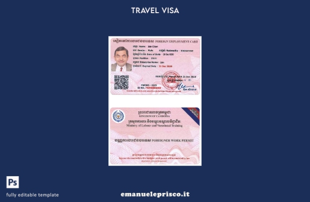 modello di permesso di lavoro in Cambogia in stile verificato